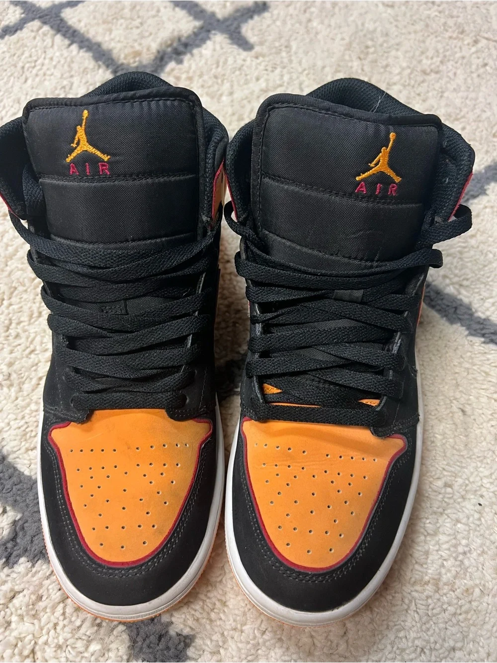 Air Jordan Orange High-Top Sneakers with Black Trim